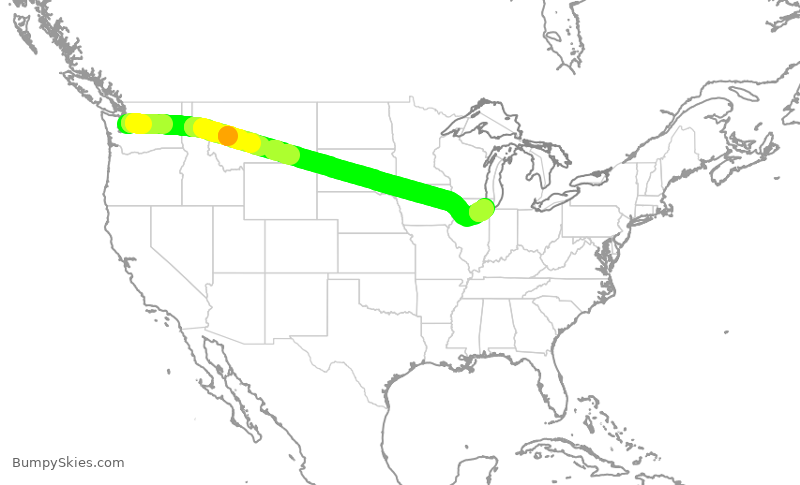 Turbulence forecast map for EJM37, BFI to MDW