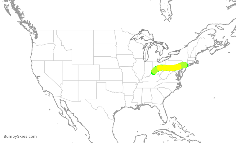 Turbulence forecast map for EJM445, TEB to LUK