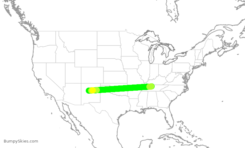 Turbulence forecast map for EJM450, ABQ to BNA