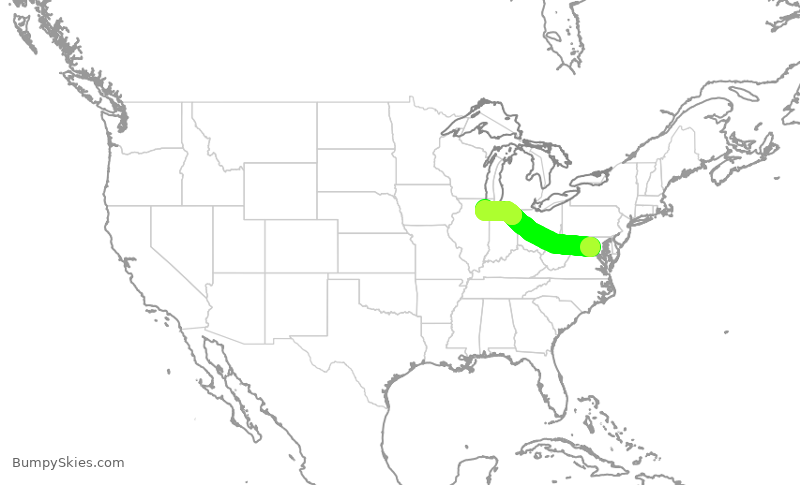 Turbulence forecast map for EJM450, IAD to MDW