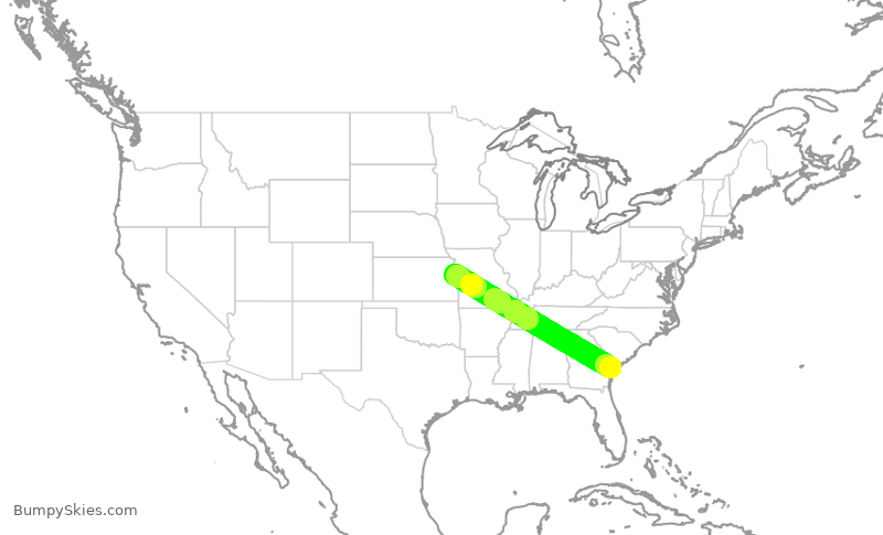 Turbulence forecast map for EJM455, SAV to JCI