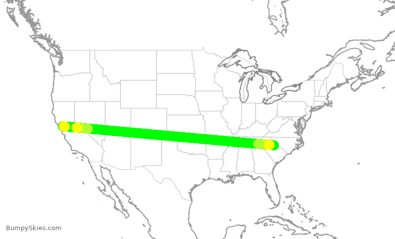 Turbulence forecast map for EJM511, CLT to APC
