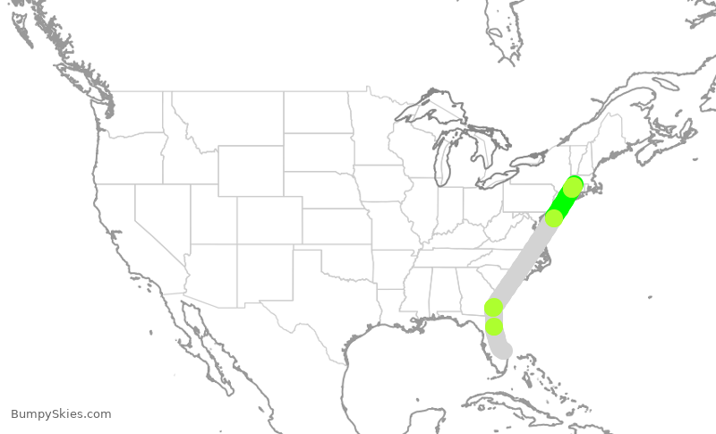 Turbulence forecast map for EJM517, SUA to BDL