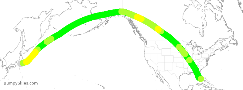Turbulence forecast map for EJM518, NRT to OPF