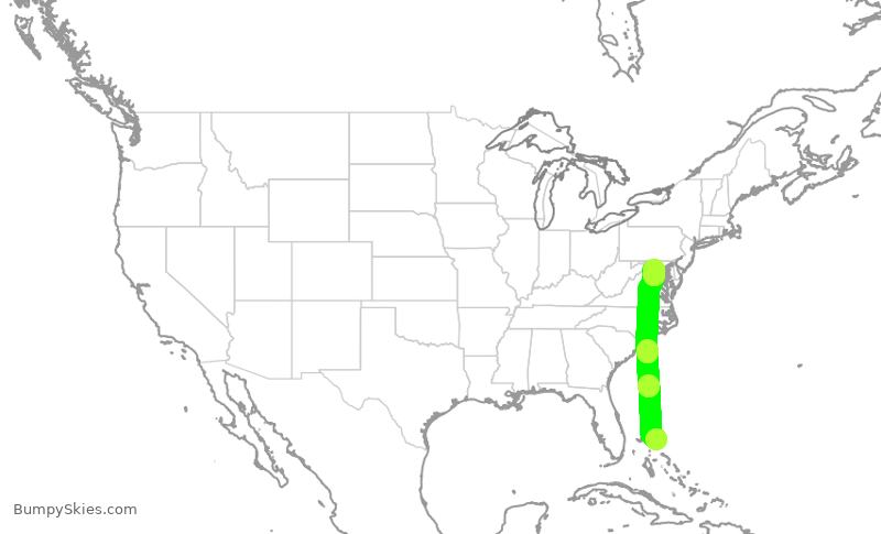 Turbulence forecast map for EJM519, MHH to IAD