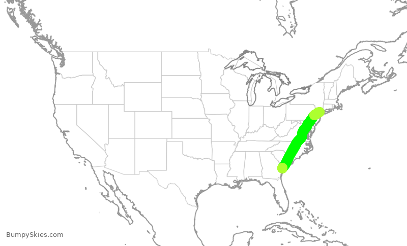 Turbulence forecast map for EJM51, SAV to TEB