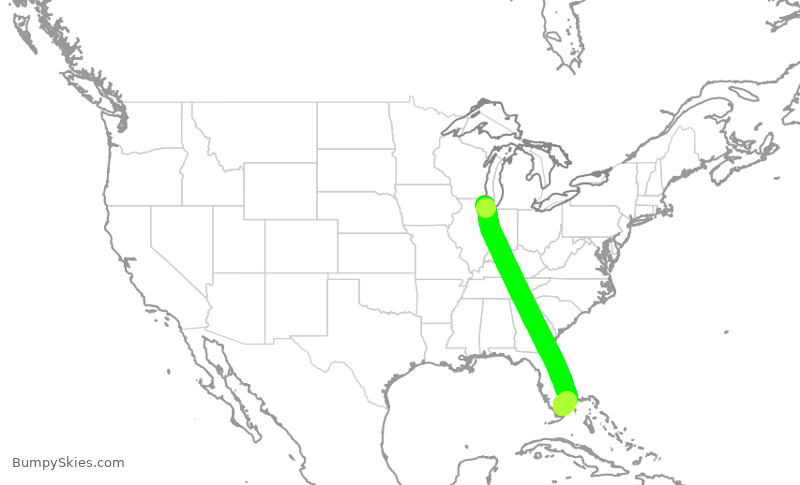 Turbulence forecast map for EJM537, PWK to OPF