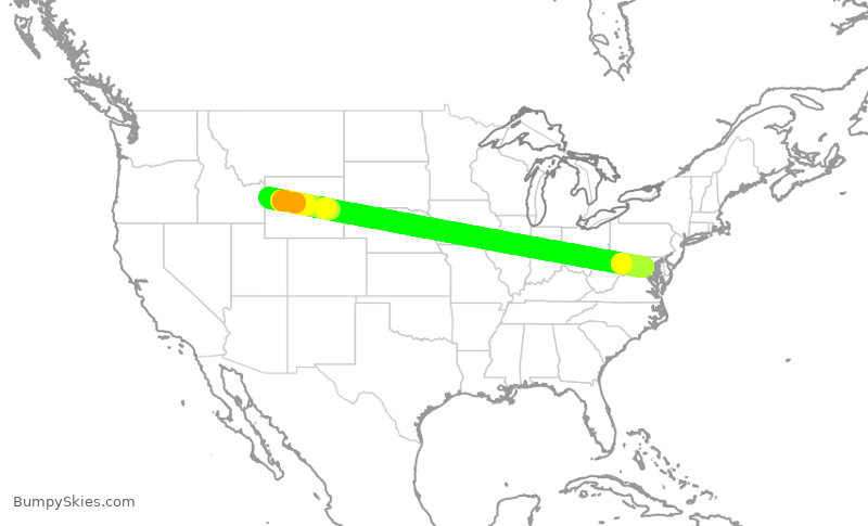 Turbulence forecast map for EJM621, JAC to IAD
