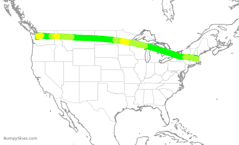 Turbulence forecast map for EJM626, BED to BFI