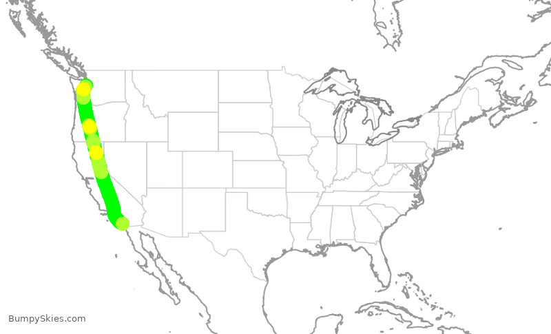 Turbulence forecast map for EJM626, SAN to BFI