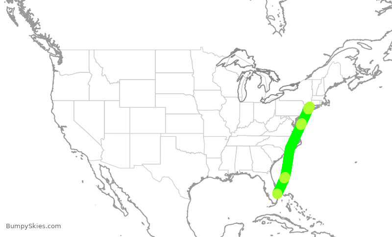 Turbulence forecast map for EJM65, PBI to HPN