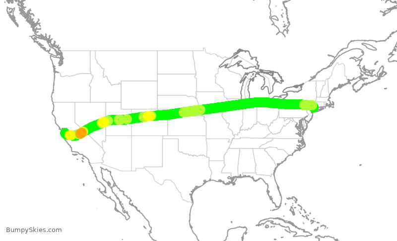 Turbulence forecast map for EJM65, SJC to HPN