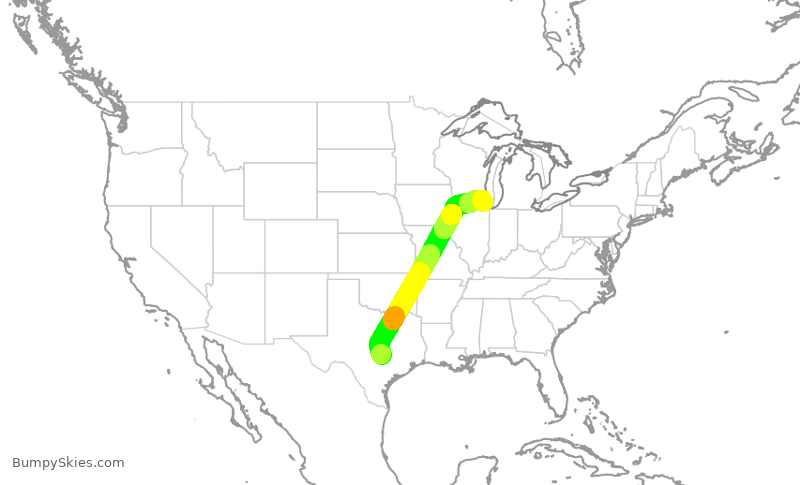 Turbulence forecast map for EJM691, AUS to PWK