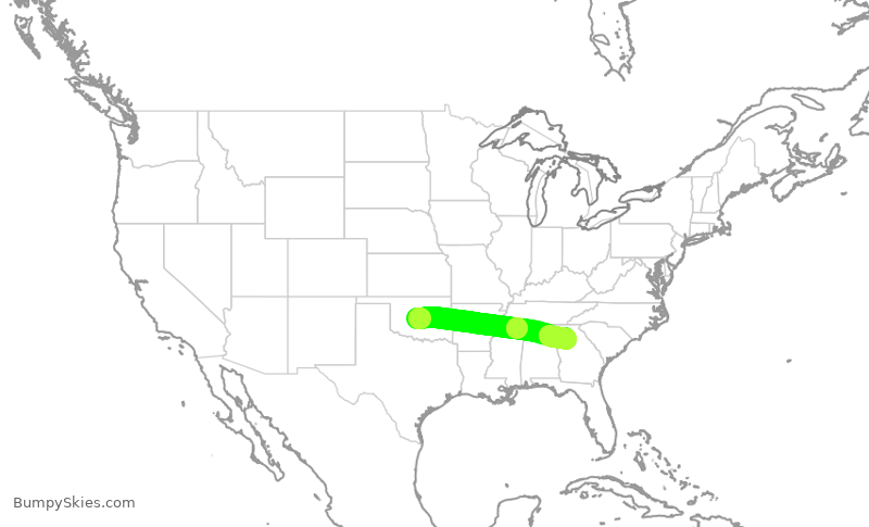 Turbulence forecast map for EJM691, OKC to PDK