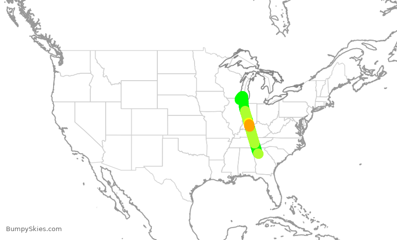 Turbulence forecast map for EJM691, PDK to PWK