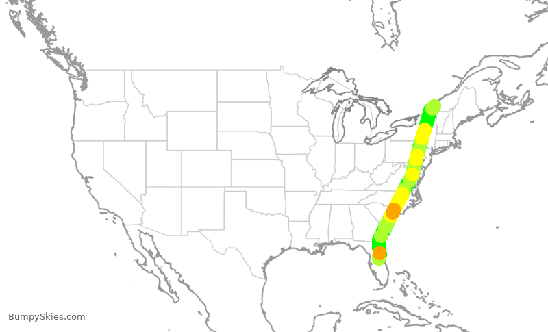 Turbulence forecast map for EJM702, YHU to MCO