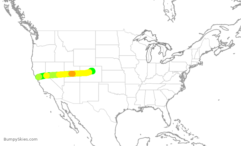 Turbulence forecast map for EJM713, APA to APC