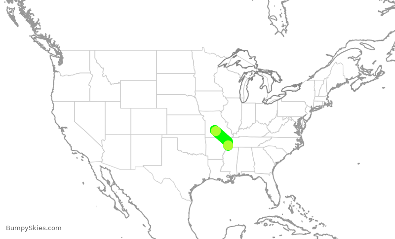 Turbulence forecast map for EJM713, MEM to KLBO