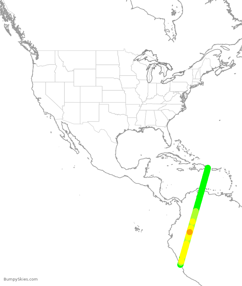 Turbulence forecast map for EJM716, PJC to DPC