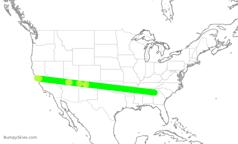 Turbulence forecast map for EJM717, PDK to SFO