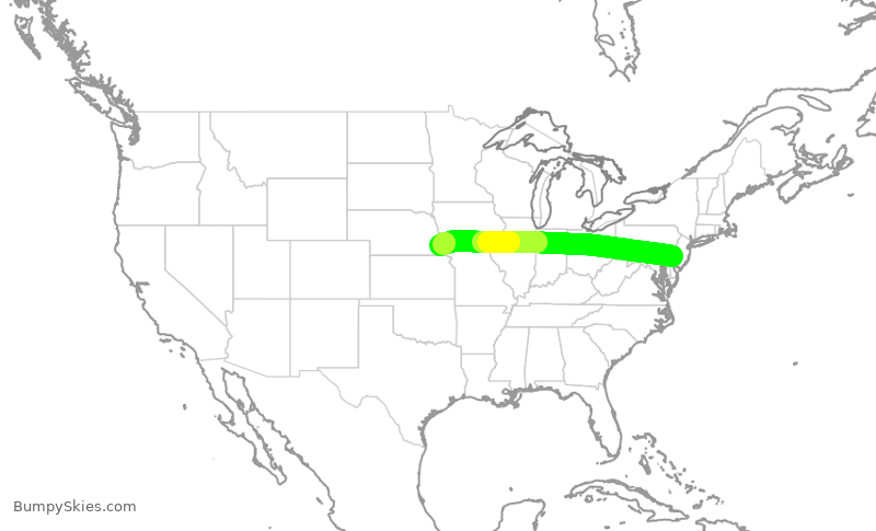 Turbulence forecast map for EJM71, PHL to KAFK