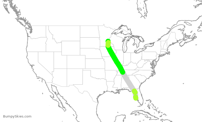 Turbulence forecast map for EJM750, SRQ to MSP
