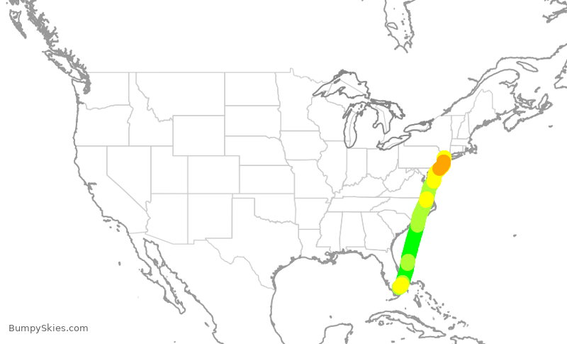 Turbulence forecast map for EJM75, TEB to OPF