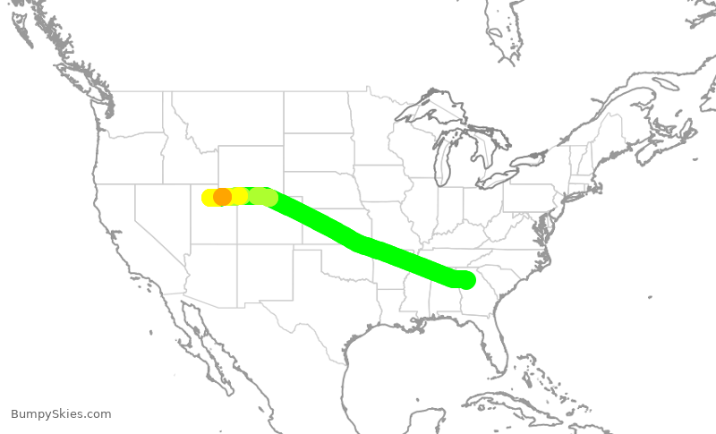 Turbulence forecast map for EJM776, ATL to SLC