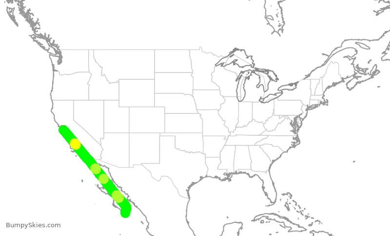 Turbulence forecast map for EJM800, SJC to MSD