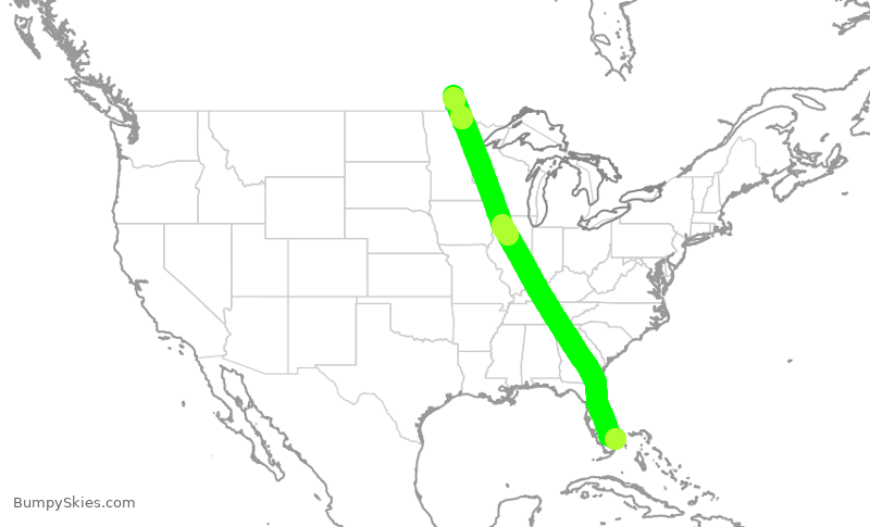 Turbulence forecast map for EJM832, FLL to YQK