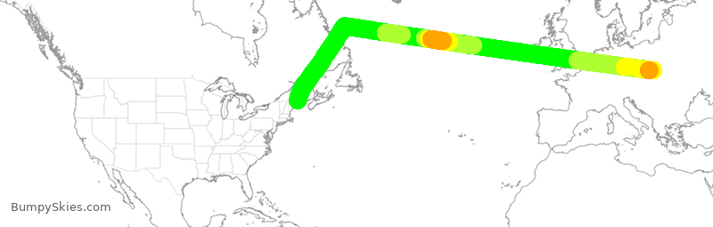 Turbulence forecast map for EJM90, BGR to KRK