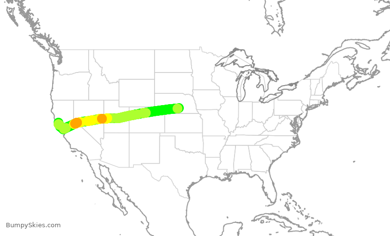 Turbulence forecast map for EJM913, KEAR to STS
