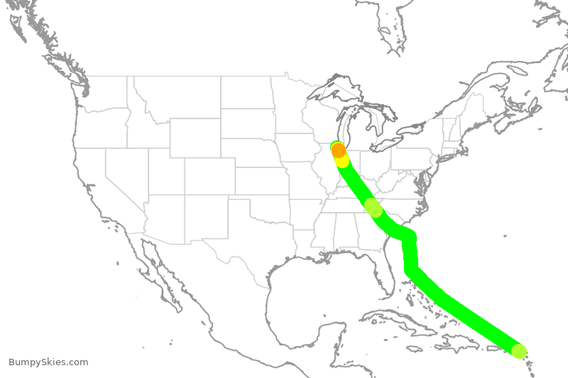 Turbulence forecast map for EJM94, PWK to APB