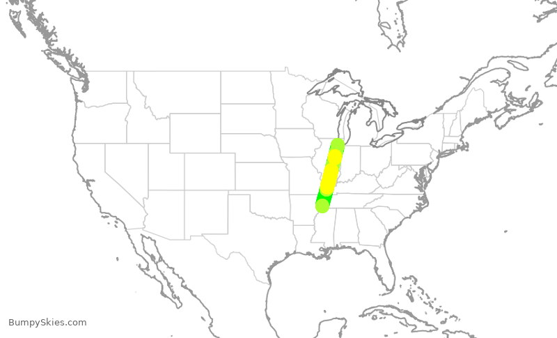 Turbulence forecast map for EJM95, MEM to MDW