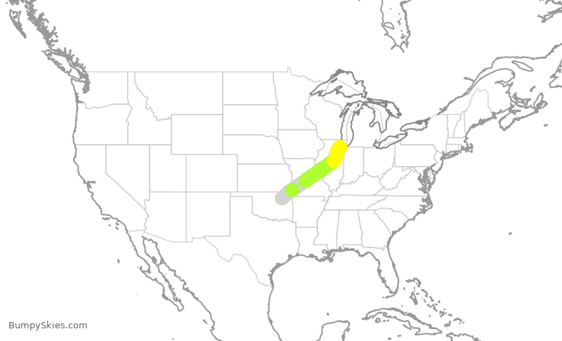 Turbulence forecast map for EJM97, MDW to TUL
