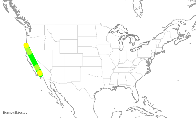 Turbulence forecast map for EJM98, BUR to OTH
