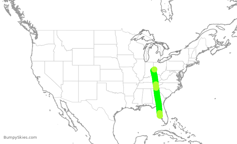 Turbulence forecast map for EJM999, DAY to SRQ