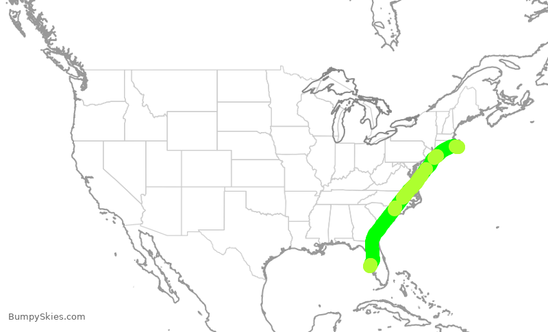Turbulence forecast map for EJM99, ACK to SRQ