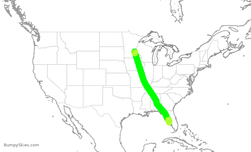 Turbulence forecast map for EJM99, MSP to SRQ