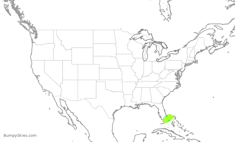 Turbulence forecast map for ENY3337, MIA to FPO