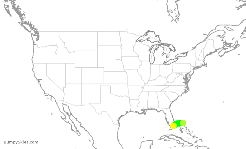 Turbulence forecast map for ENY3338, MIA to MHH