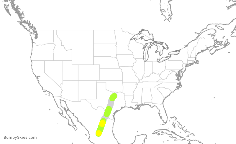 Turbulence forecast map for ENY3339, AGU to DFW