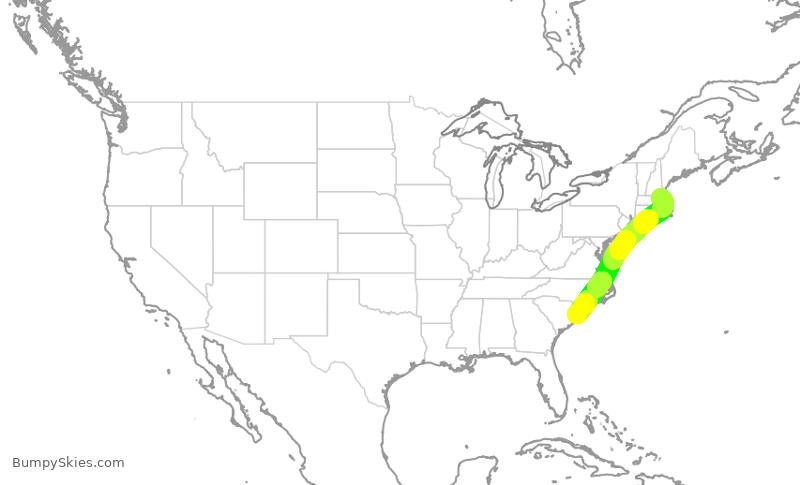 Turbulence forecast map for ENY3341, BOS to MYR