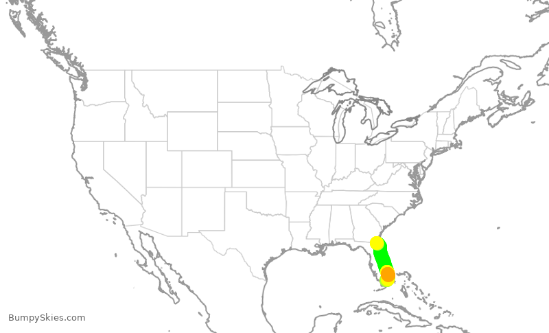 Turbulence forecast map for ENY3342, JAX to MIA