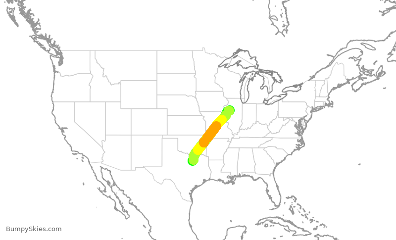 Turbulence forecast map for ENY3348, DFW to PIA