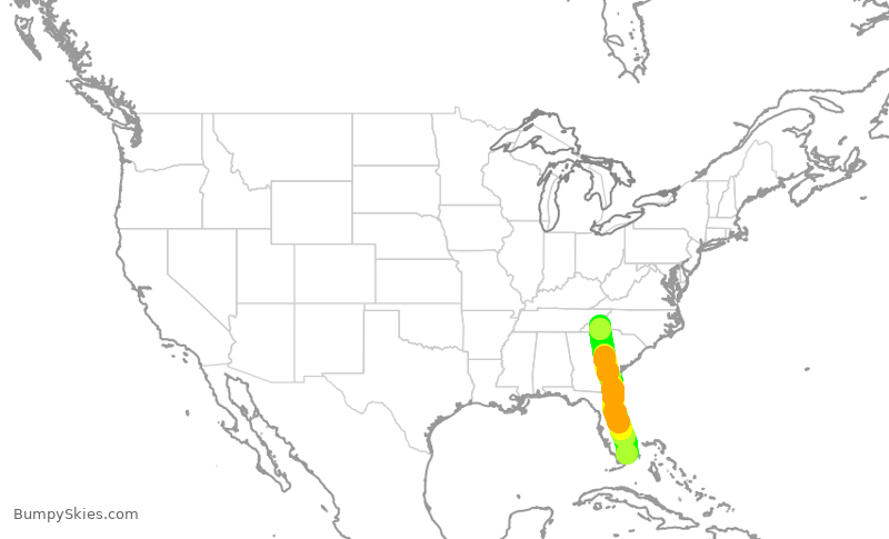 Turbulence forecast map for ENY3351, MIA to AVL