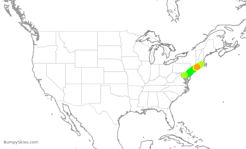 Turbulence forecast map for ENY3352, DCA to PVD