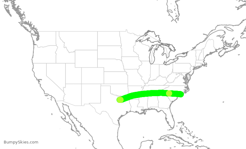 Turbulence forecast map for ENY3355, DFW to ILM