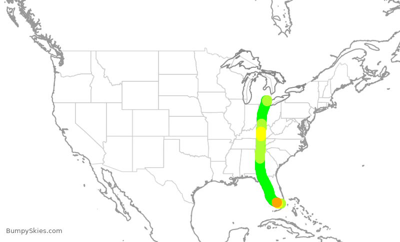 Turbulence forecast map for ENY3358, DTW to MIA
