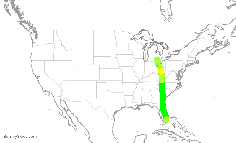 Turbulence forecast map for ENY3358, MIA to DTW